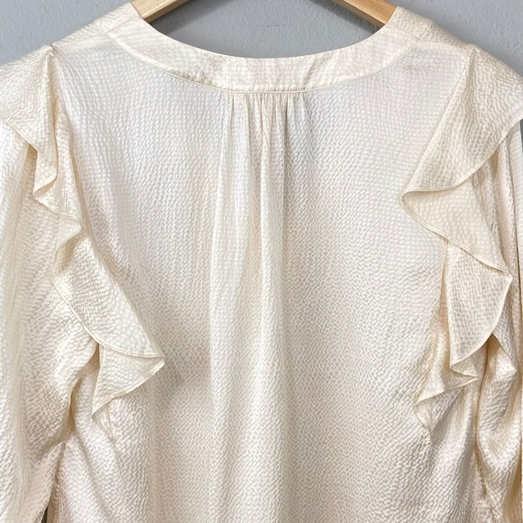 Rebecca Taylor Hammered Silk Ruffle Blouse Top Size 6 Ivory Romantic Minimalist - Picture 9 of 10